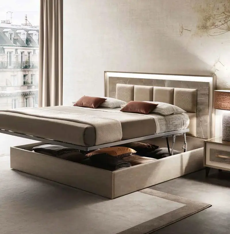 AMBRA WŁOSKIE ŁÓŻKO KING SIZE ZAGŁÓWEK TAPICEROWANY 224 CM + POJEMNIK / ADORA ARREDOCLASSIC