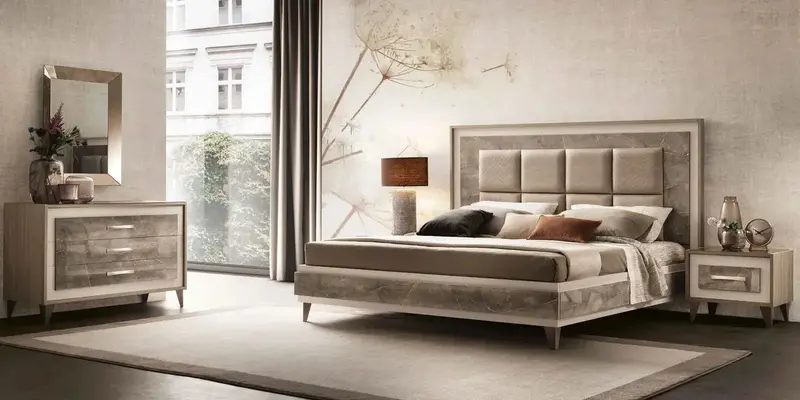 AMBRA WŁOSKIE ŁÓŻKO QUEEN SIZE ZAGŁÓWEK TAPICEROWANY 187 CM + POJEMNIK / ADORA ARREDOCLASSIC