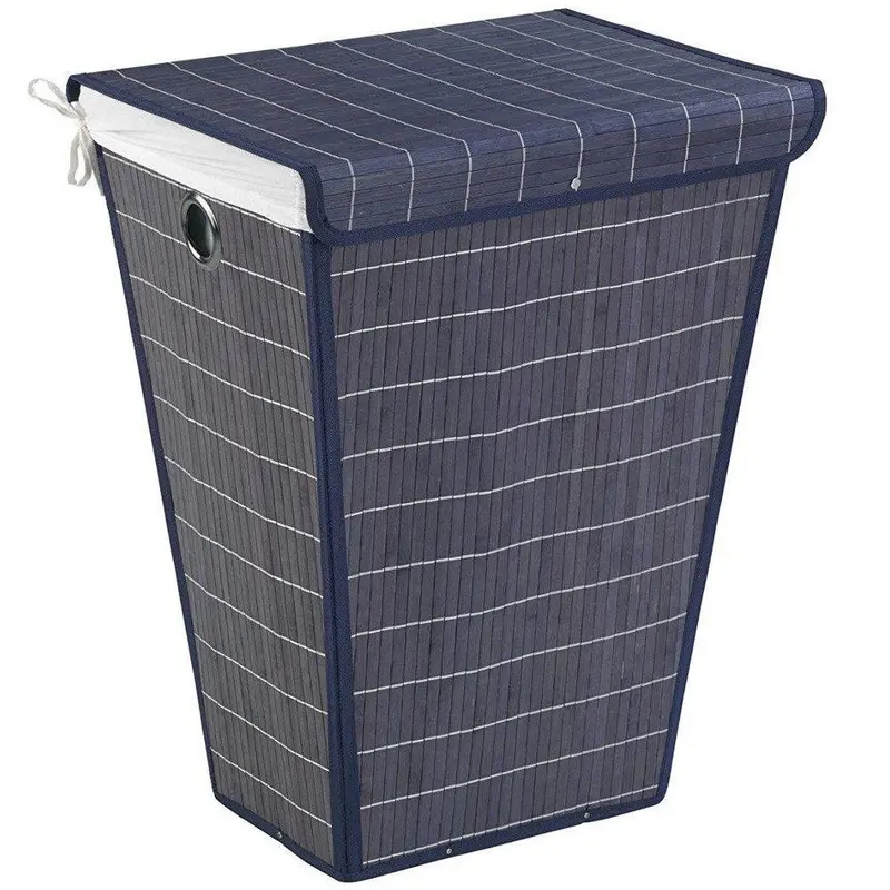 Bambusowy kosz na pranie Bamboo Dark Blue, 55 l, WENKO