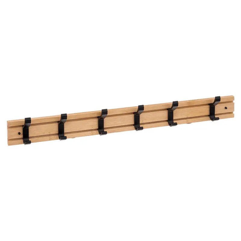 Bambusowy wieszak ścienny z 6 podwójnymi haczykami, 60 cm