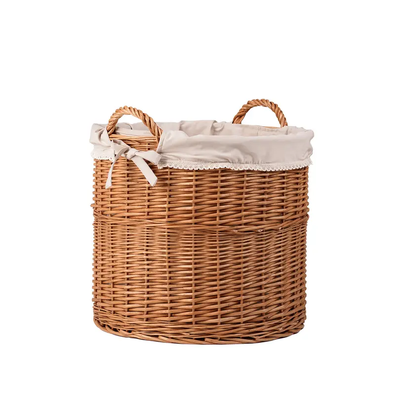 Bawira large round storage basket, wicker display basket with handles and trim TheWickerStories
