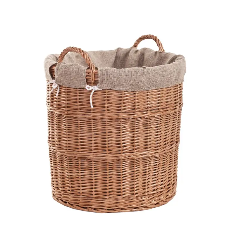Bawira large round wicker storage basket for display, with handles and jute trim TheWickerStories