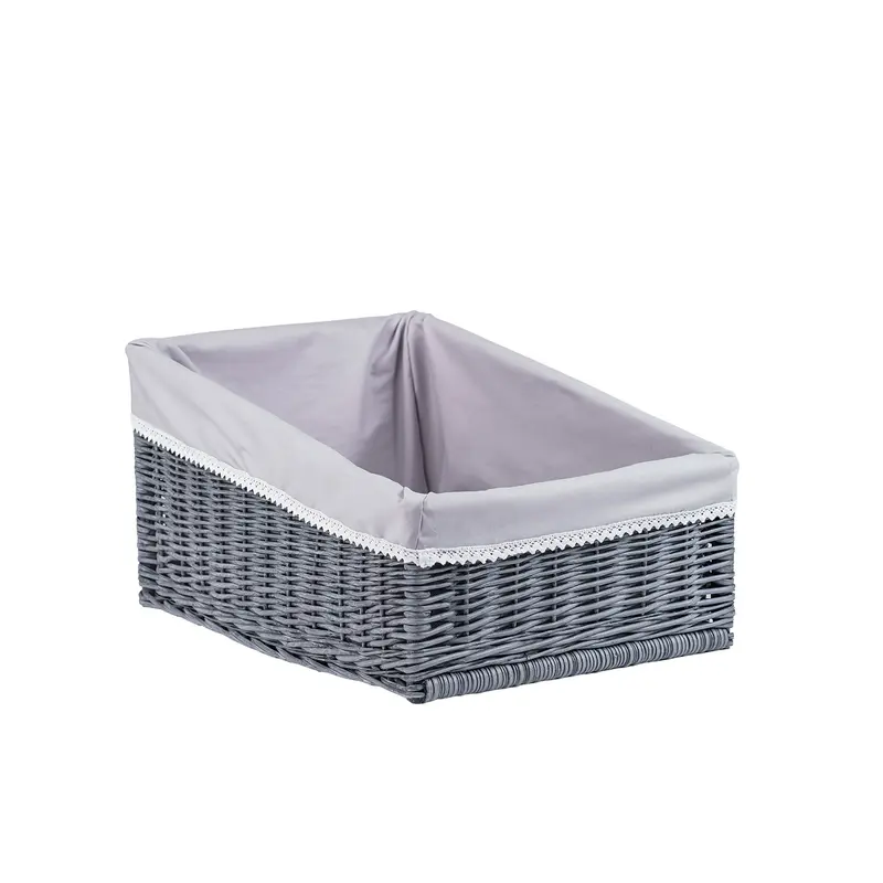 Bawiran wicker display basket for bread with gray trim TheWickerStories