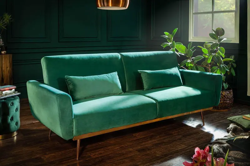 Bellezza sofa rozkładana 208 cm szmaragdowy aksamit / 39914 / INVICTA INTERIOR