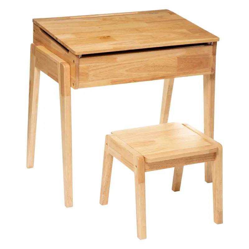 Biurko dla dzieci ze schowkiem + taboret, drewno kauczukowe, 2w1