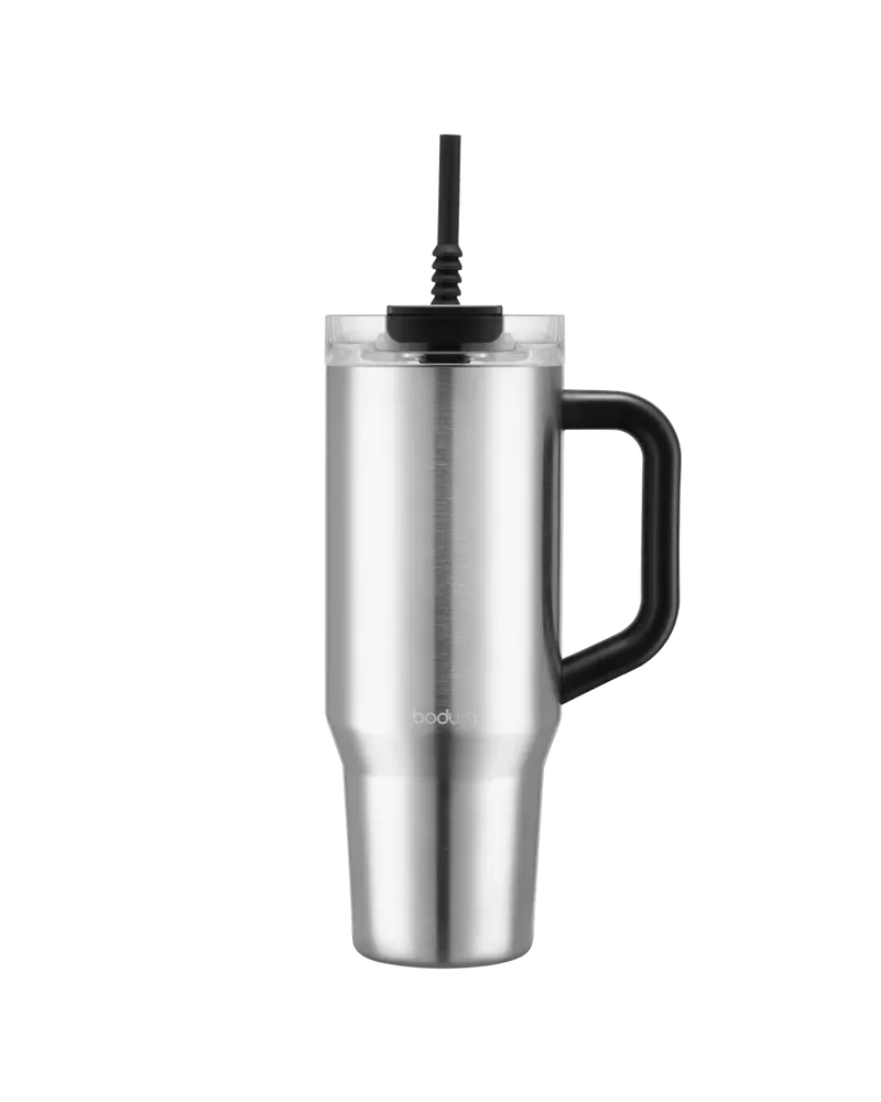 Bodum kubek termiczny ze słomką i uchwytem Travel Mug 1.2 l Silver Black