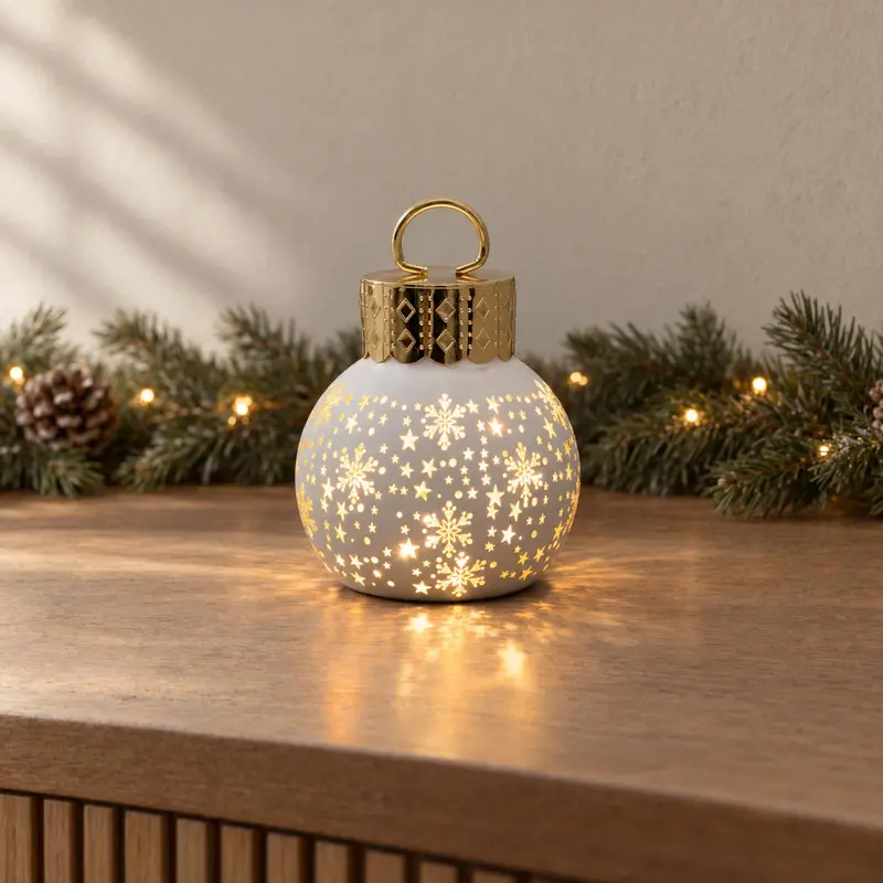 Bombka choinkowa szklana z oświetleniem LED, motyw gwiazdek, Ø 10 x 13 cm