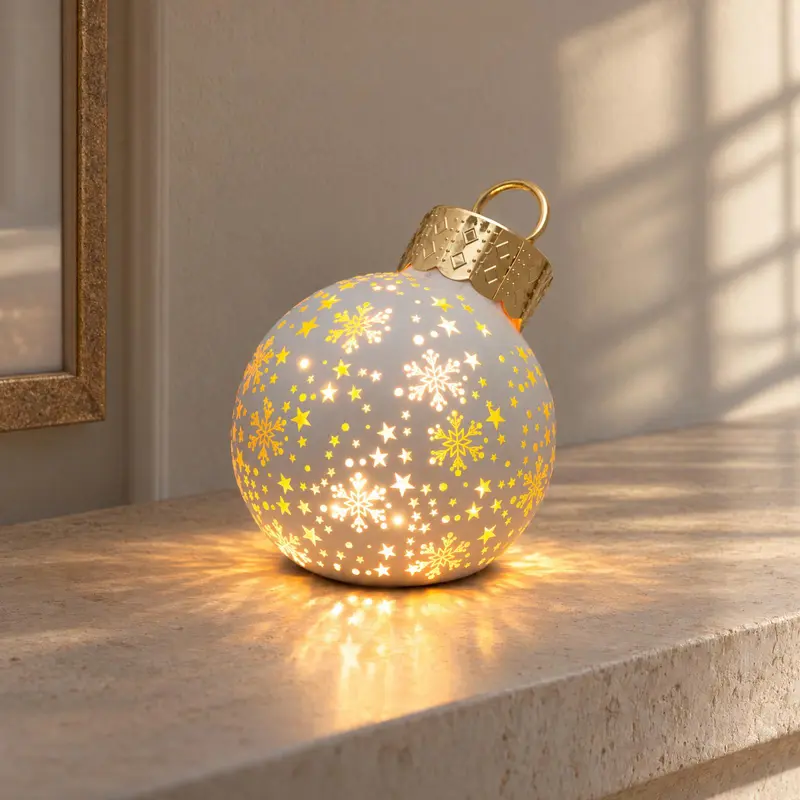 Bombka choinkowa szklana z oświetleniem LED, motyw gwiazdek, Ø 12 x 14 cm