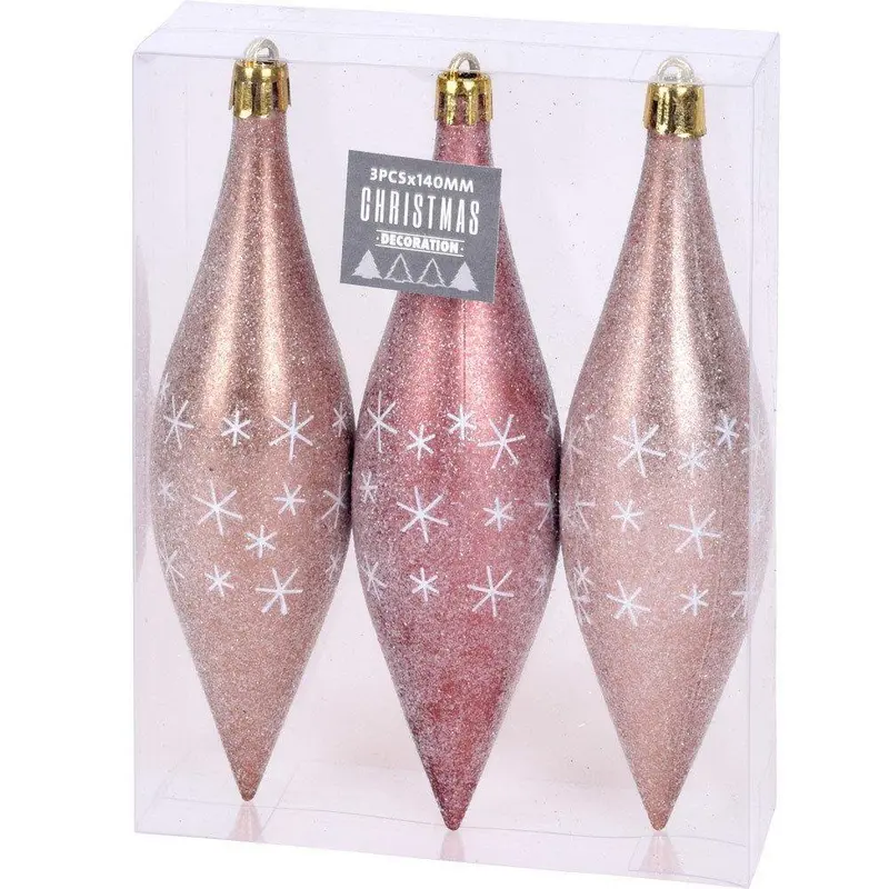 Bombki choinkowe PRETTY, podłużne, 3 sztuki, 14 cm