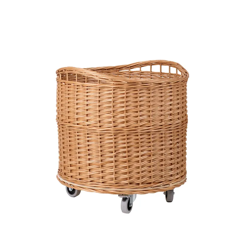 Caros large round mobile storage basket, wicker display basket TheWickerStories