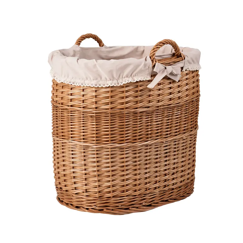Celia decorative wicker storage basket with beige trim TheWickerStories
