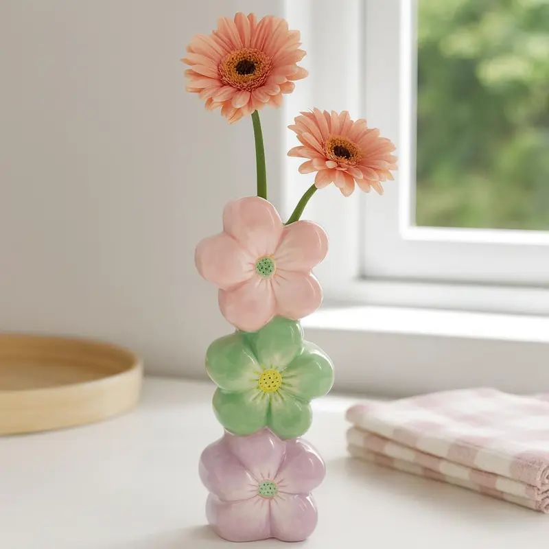 Ceramiczny wazon dekoracyjny z motywem kwiatów BLOMMA, 23 cm