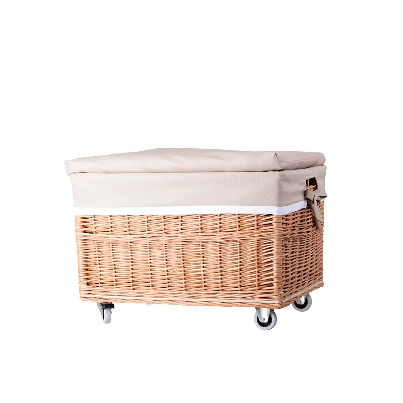Cervus large portable rectangular storage basket, wicker basket with lid and lining TheWickerStories