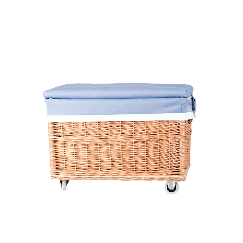 Cervus large portable rectangular wicker storage basket with lid and trim TheWickerStories