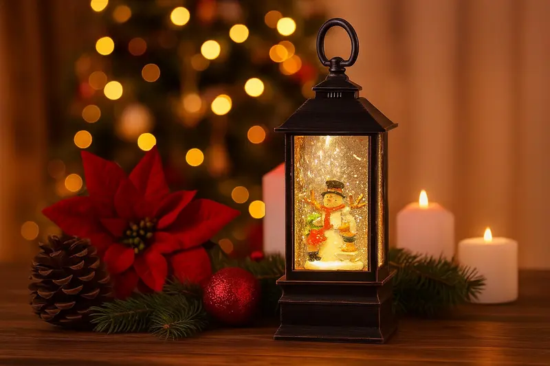 Dekoracyjny lampion świąteczny LED z wodą i brokatem, 23 cm