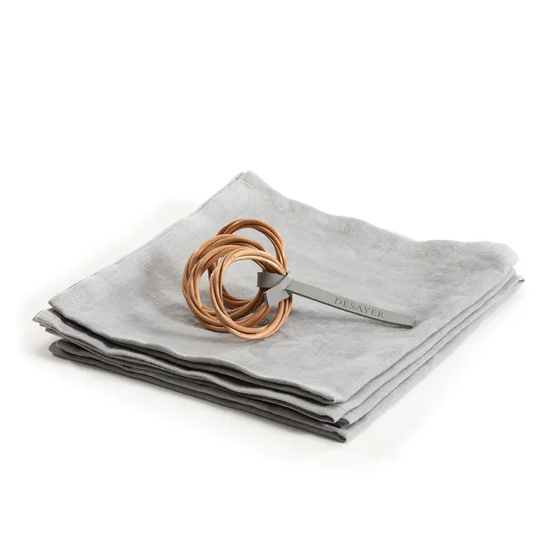 Desayer wicker napkin ring with linen napkins, gray, set of 4 pcs. TheWickerStories