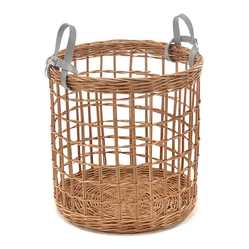 Desayer wicker storage basket with two leather handles TheWickerStories
