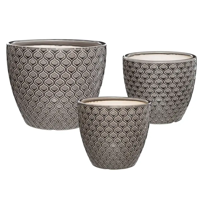 Doniczki ceramiczne, 3 sztuki, z orientalnym wzorem