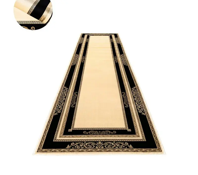 Dywan do holu z meandrem Versace + ornamenty czarny 80/300
