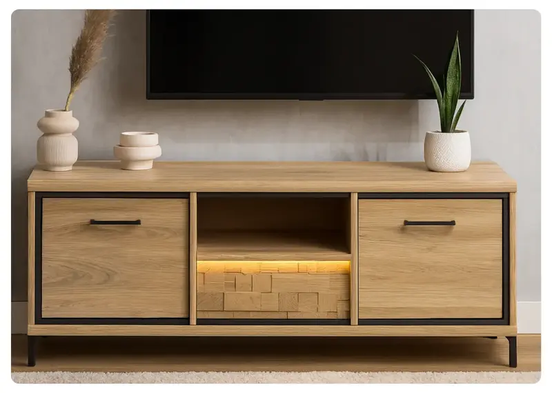 Elegancka i Wielofunkcyjna Szafka RTV w Stylu Loftowym z Oświetleniem LED Monaco M 12