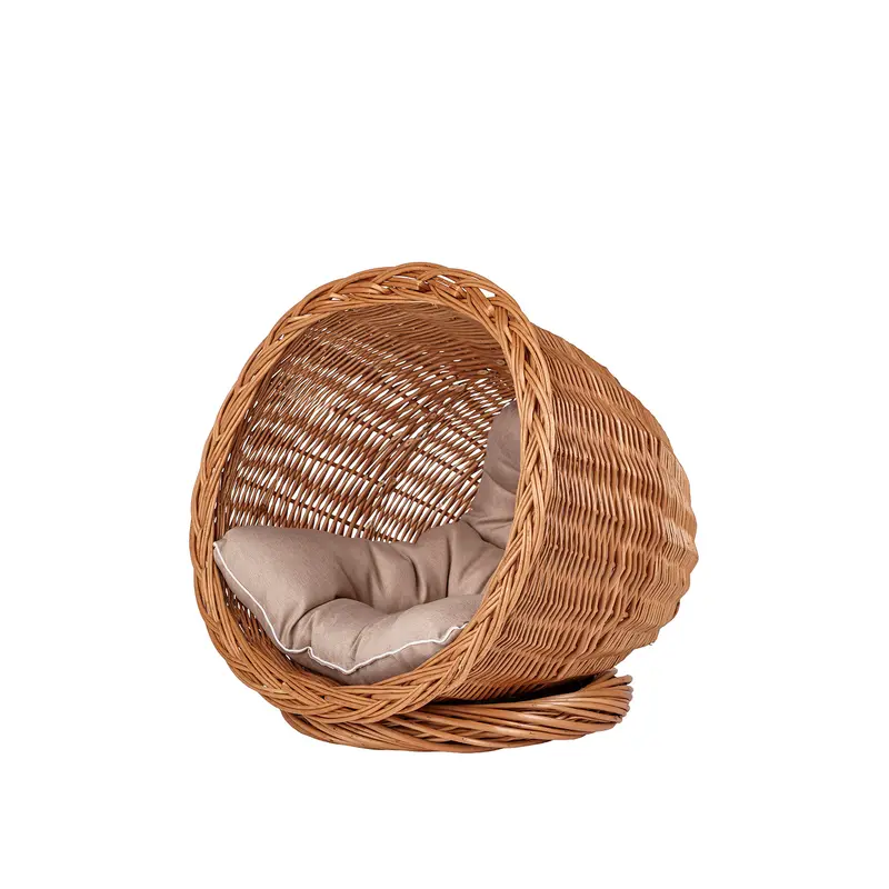 Elson wicker pet bed with beige cushion TheWickerStories