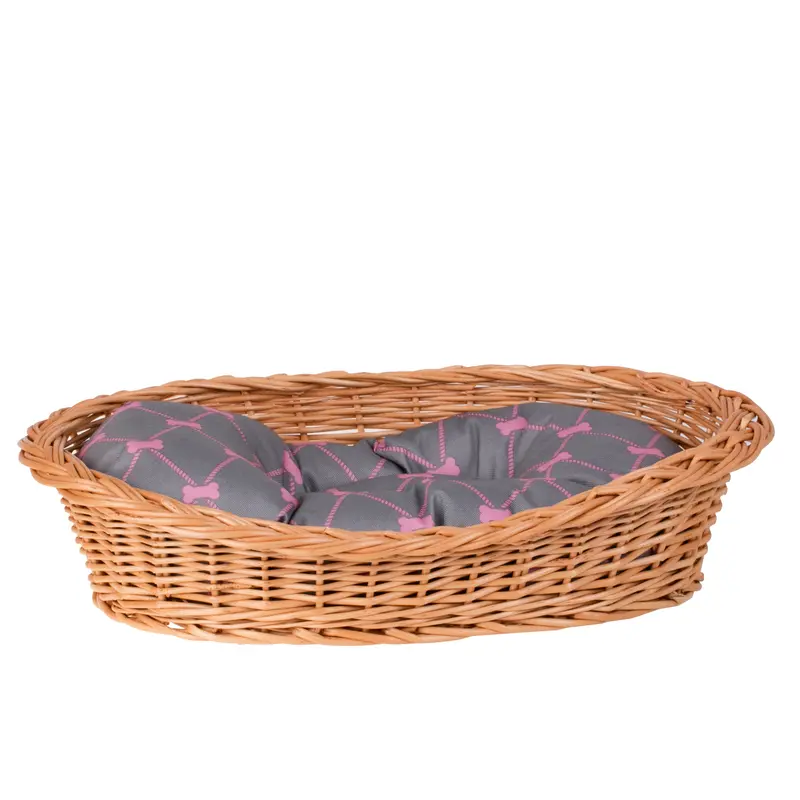Enovia wicker basket for dog and cat with cushion and low entry TheWickerStories