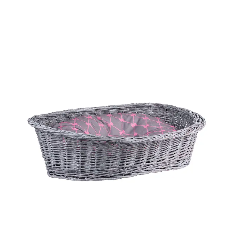 Enovia wicker pet bed for dogs and cats with cushion and low entry TheWickerStories