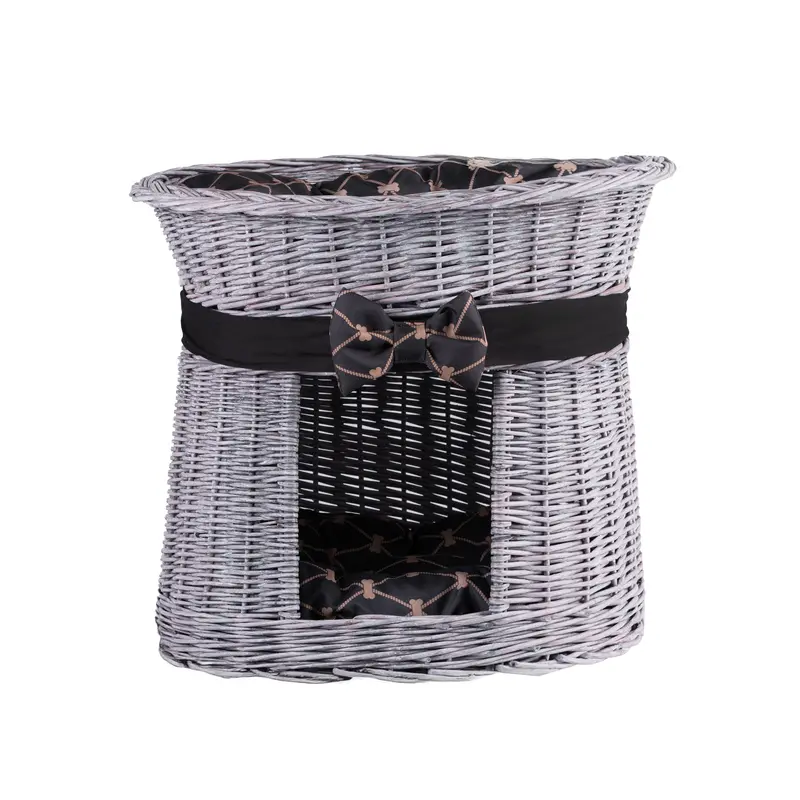 Erif wicker cat house with cushions, two-level TheWickerStories