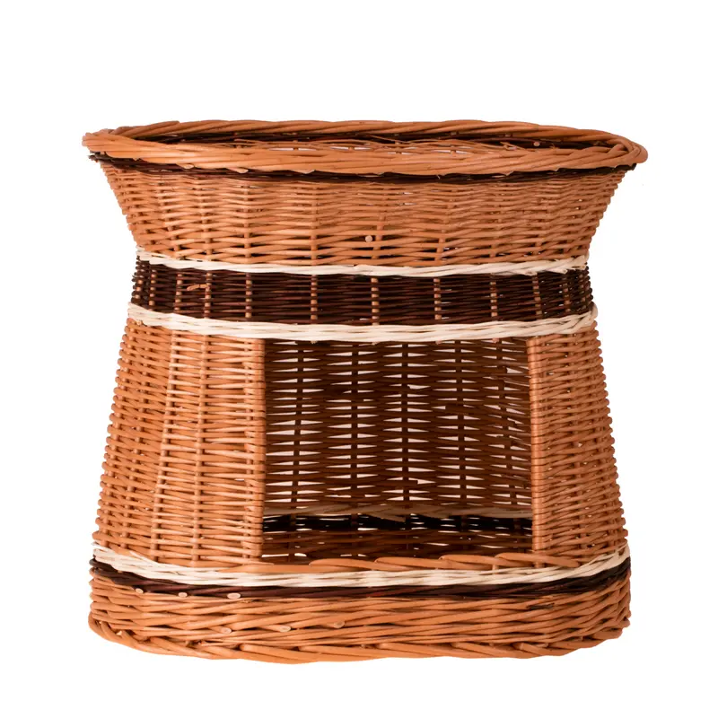 Erif wicker cat house with two levels and a terrace, without a cushion TheWickerStories