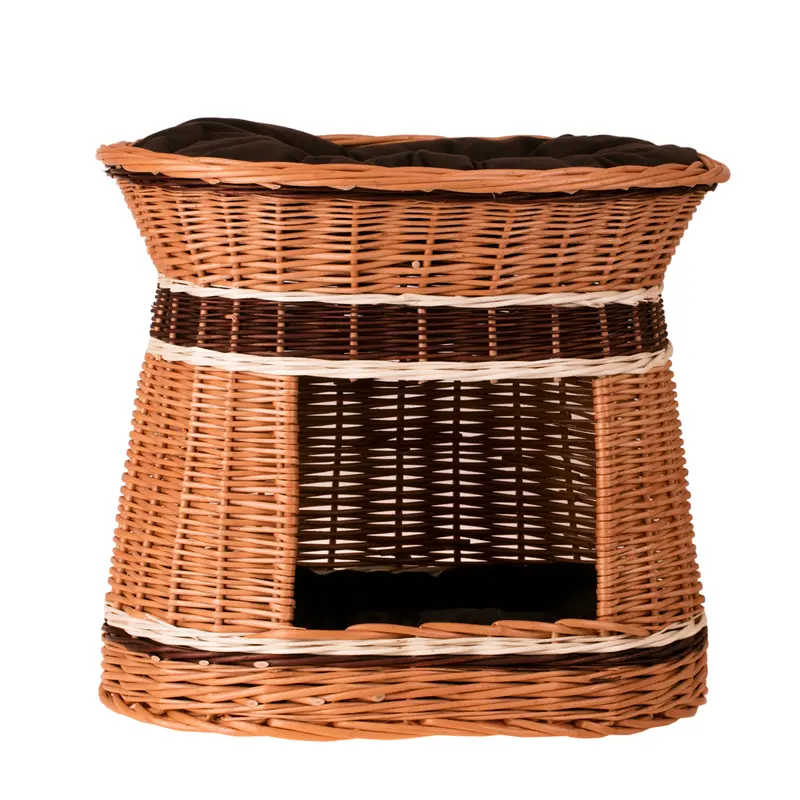 Erif wicker house for a cat and small dog with two cushions TheWickerStories