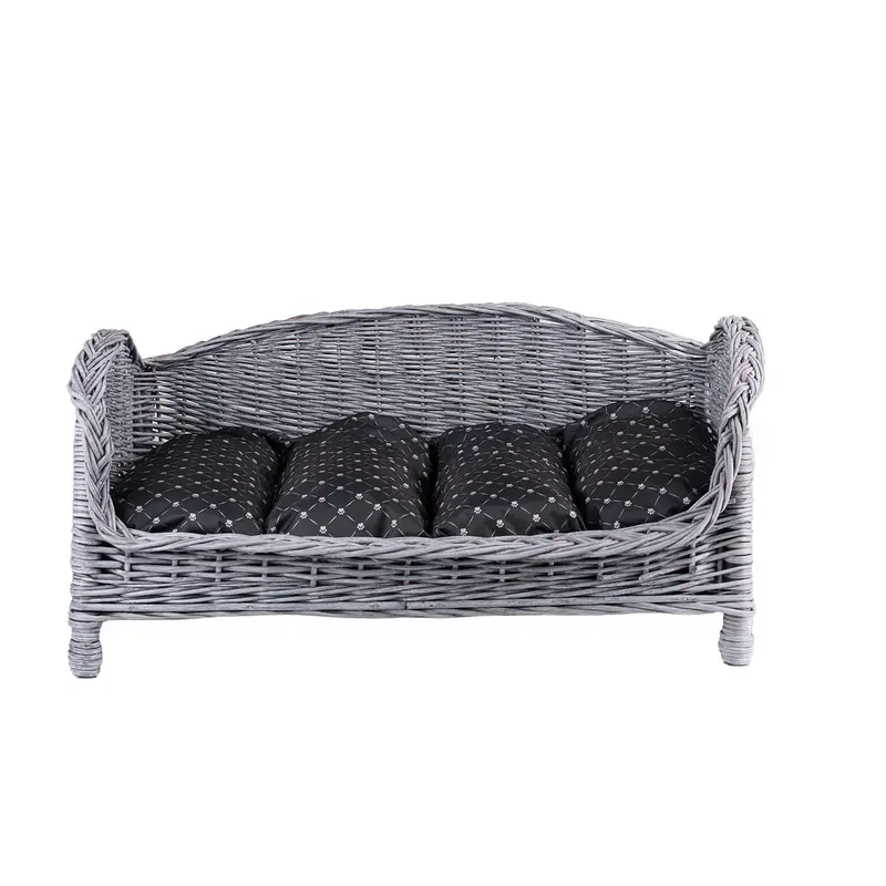 Erivia wicker basket-bed for dog and cat with cushion TheWickerStories