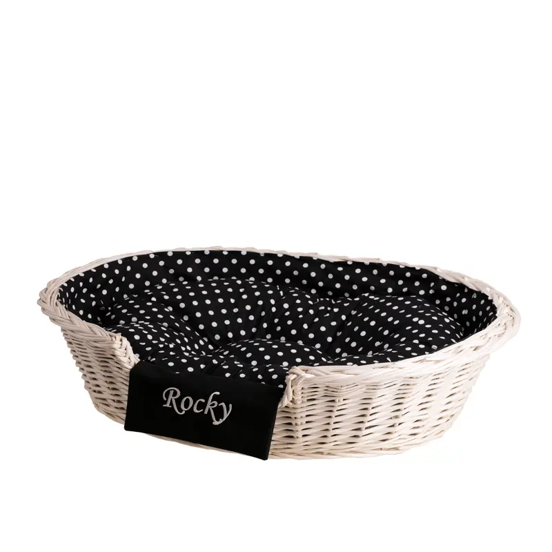 Esmira wicker basket for dog and cat with cushion, personalized TheWickerStories