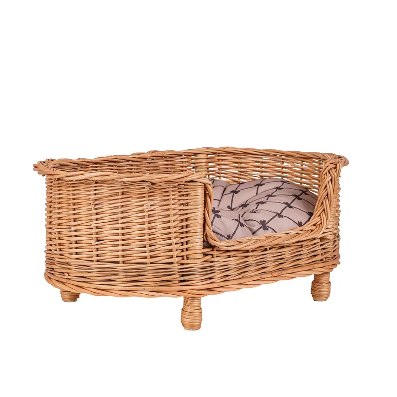 Esoria Wicker basket for pets with beige cushion TheWickerStories