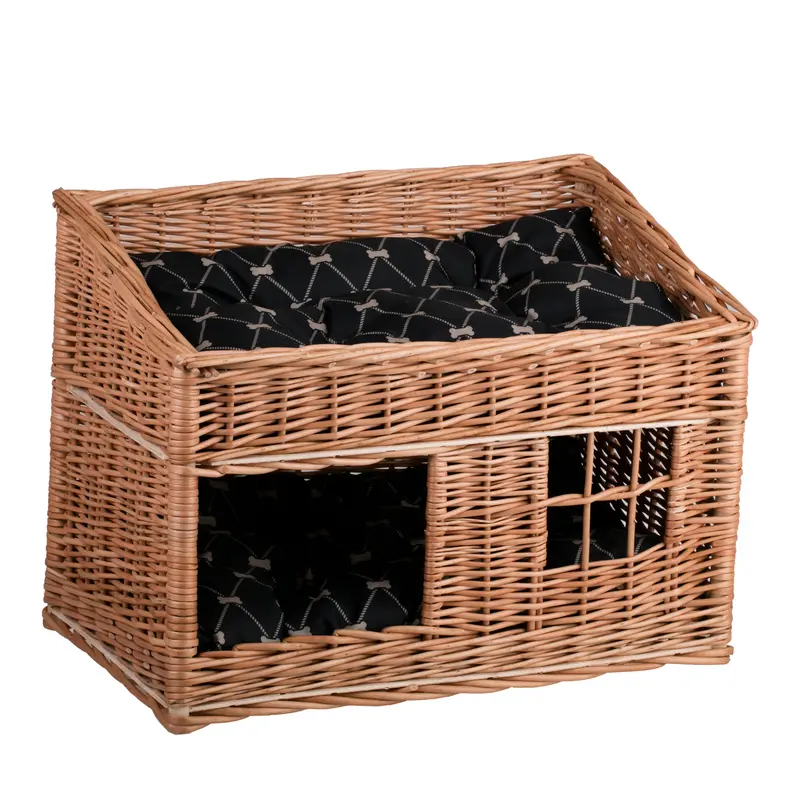 Estrella wicker cat house, two-tier, with two waterproof cushions and a small window TheWickerStories