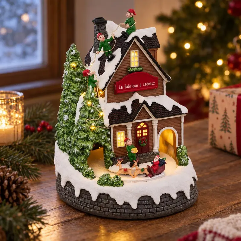 Fabryka prezentów, ruchoma dekoracja świąteczna z LED, 20 x 20 x 25,5 cm