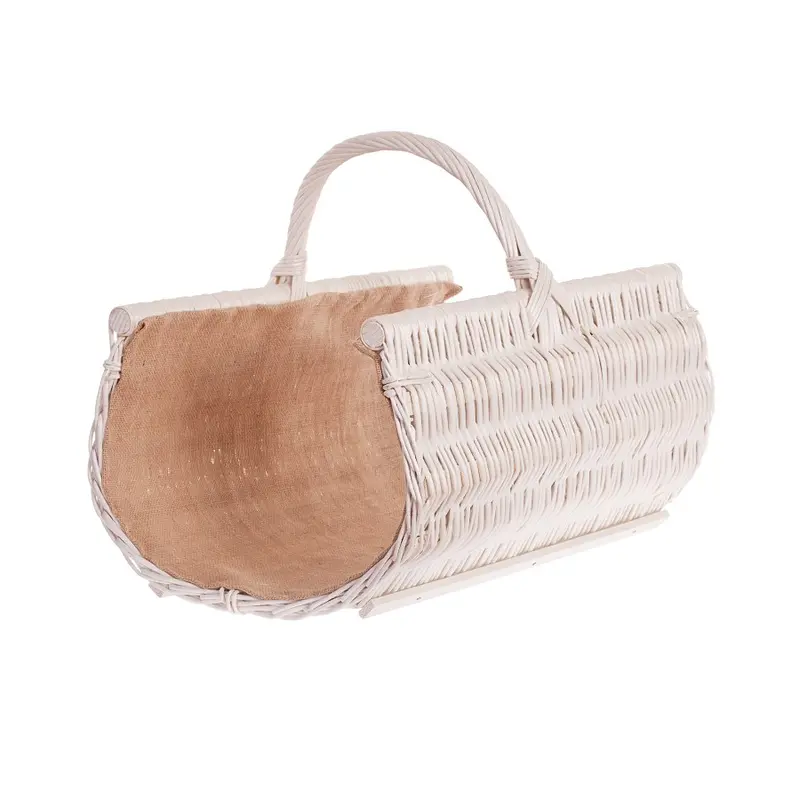 Fano wicker firewood basket with jute trim and handle TheWickerStories