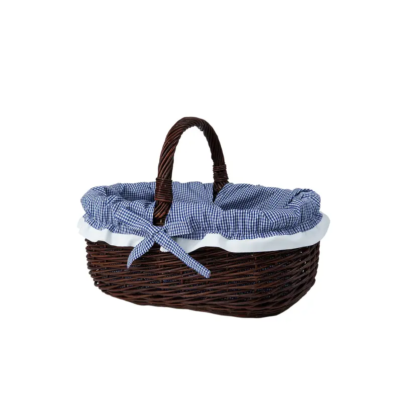 Felis wicker shopping basket with navy trim and handle from TheWickerStories