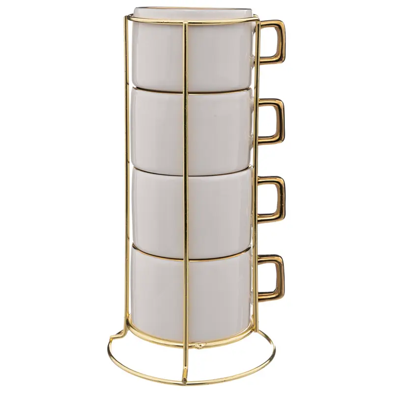 Filiżanki ceramiczne na stojaku ARYA, 170 ml, 4 sztuki