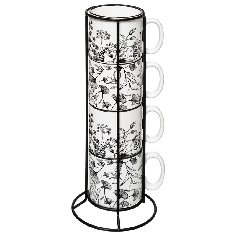 Filiżanki ceramiczne na stojaku FLORAL, 240 ml, 4 sztuki