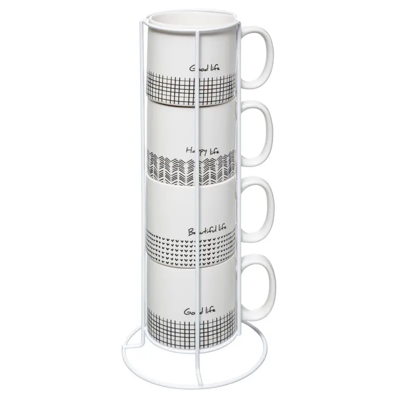 Filiżanki ceramiczne na stojaku LIFE, 240 ml, 4 sztuki