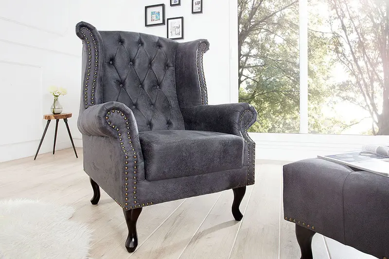 Fotel CHESTERFIELD brąz szary / 37473 / INVICTA INTERIOR