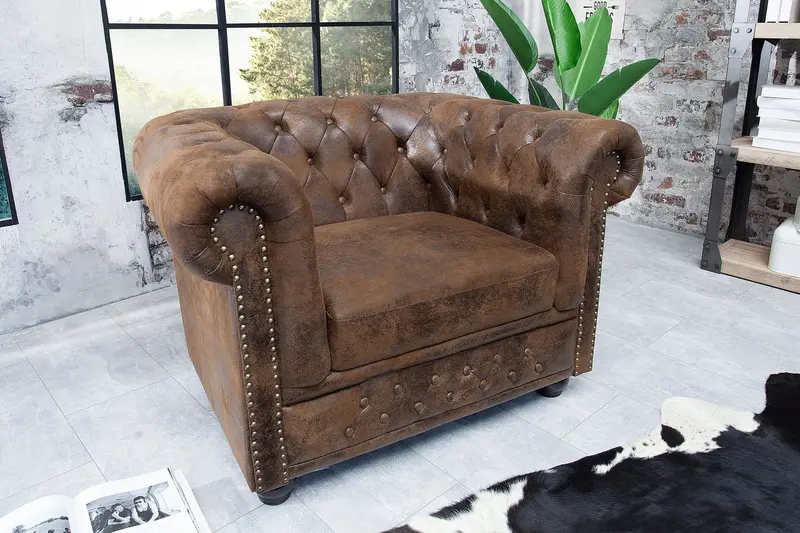 FOTEL Chesterfield brązowy antyczny / 17383 / INVICTA INTERIOR