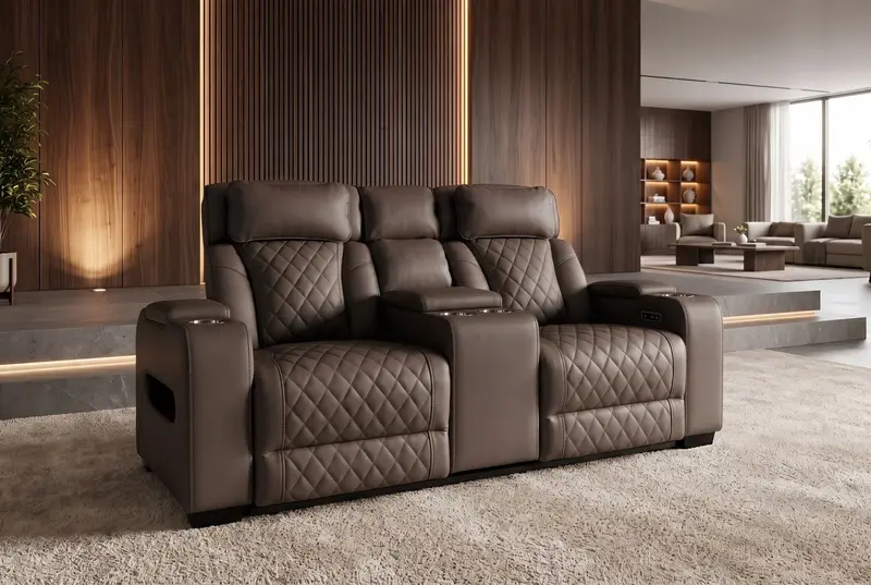FOTEL HOLLYWOOD KINOWY 2 OSOBOWY BRĄZOWY SZTUCZNA SKÓRA / 48680 / INVICTA INTERIOR