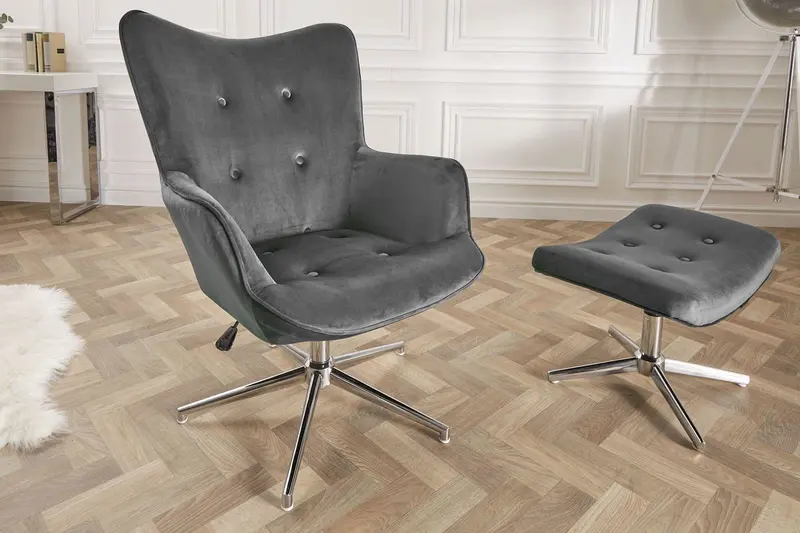 Fotel Lounger 100-110cm szary aksamit/ 39511  / INVICTA INTERIOR