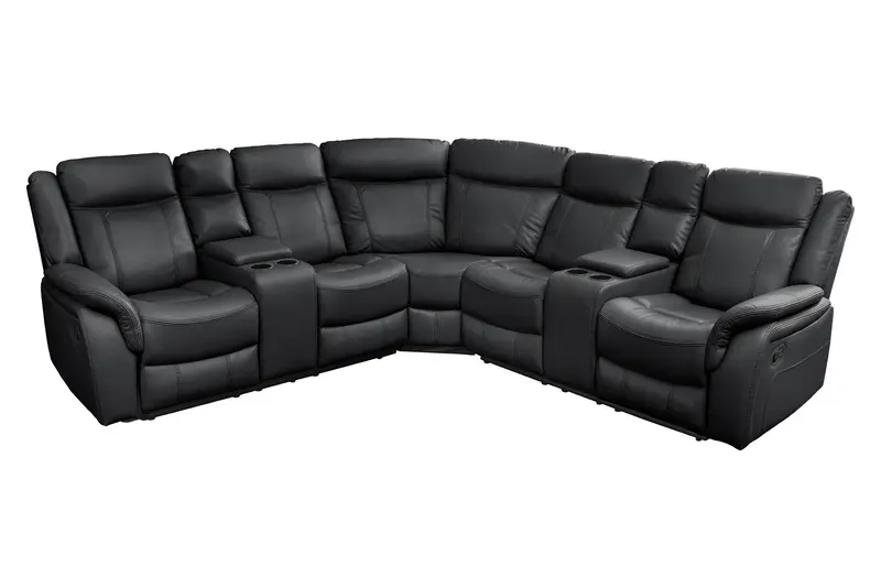 FOTEL NAROŻNY HOLLYWOOD KINOWY 5 OSOBOWY CZARNY IMITACJA SKÓRY / 47590 / INVICTA INTERIOR