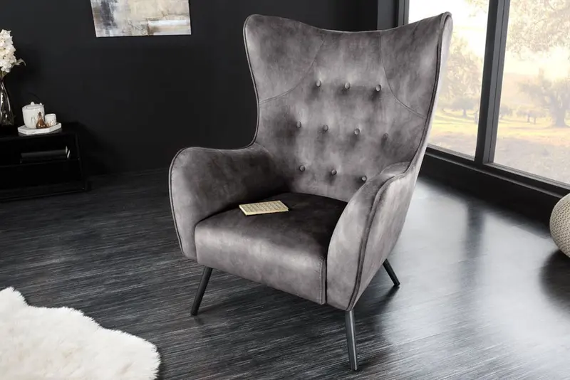FOTEL USZAK AMSTERDAM SZARY AKSAMIT / 43567 / INVICTA INTERIOR