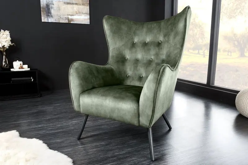 FOTEL USZAK AMSTERDAM ZIELONY AKSAMIT / 43569 / INVICTA INTERIOR