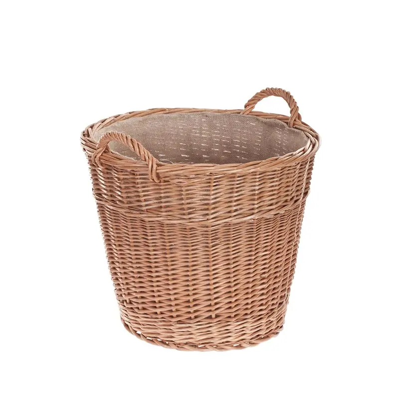 Fragaria wicker firewood basket with jute trim and handles TheWickerStories