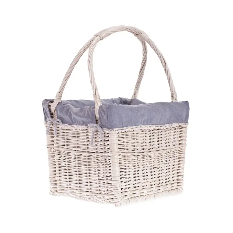 Galivia wicker magazine basket with gray trim, featuring two handles TheWickerStories