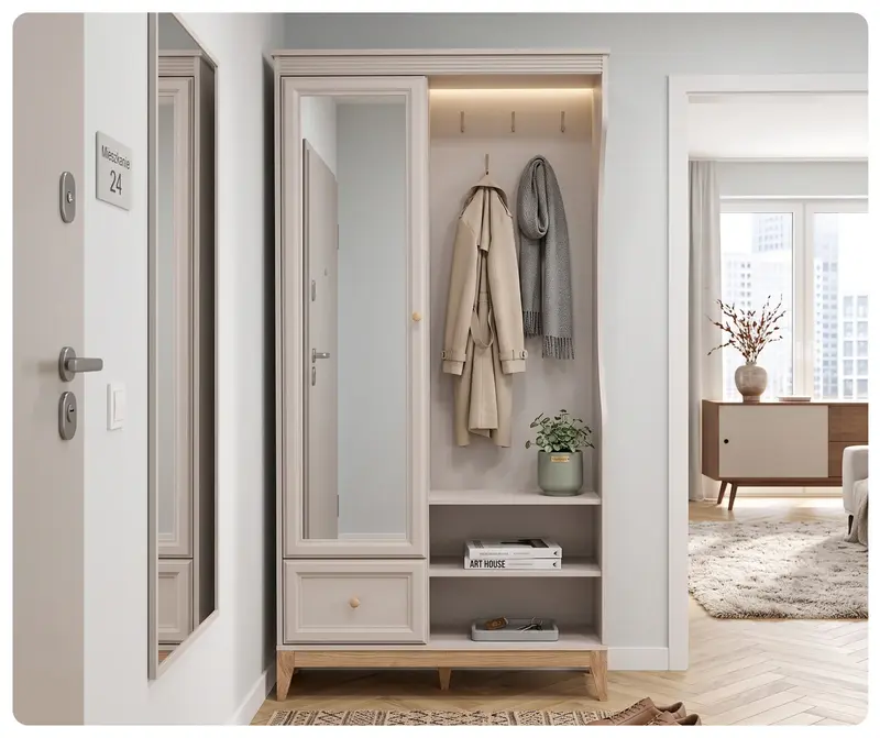 Garderoba Windsor kaszmir 100 cm z lustrem, wieszakami i szufladą